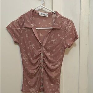 Skonhet Pink Fitted Ruched Blouse sz M